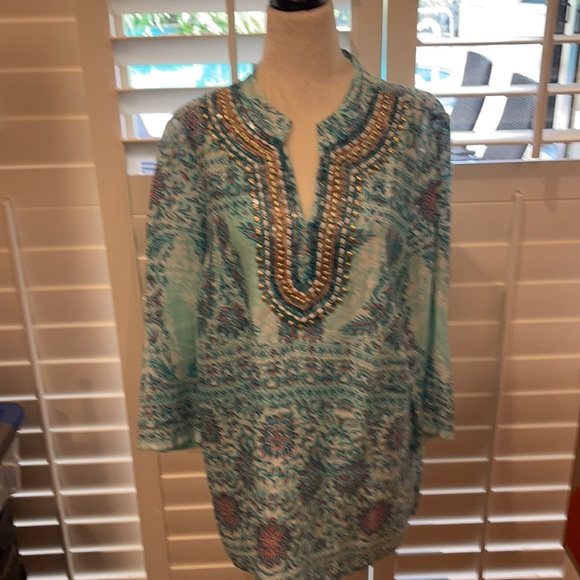 LIKE NEW CHARTER CLUB LUXURY LINE BEADED TUNIC LG - Picture 2 of 10